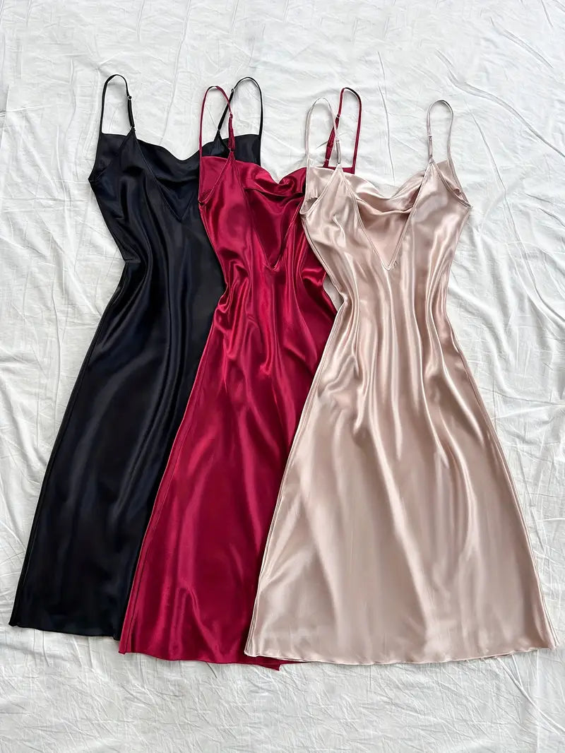3-Pack Pyjamas Nuisettes Femme à Col Bénitier – 100% Polyester, Automne/Hiver