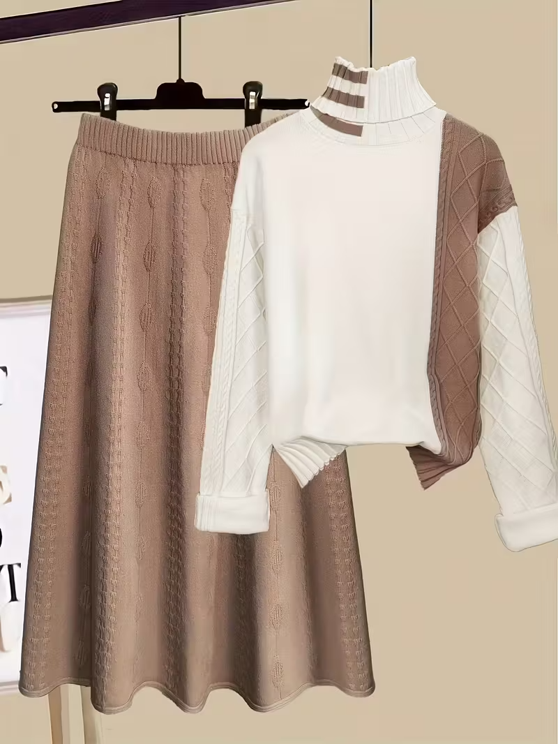 Ensemble Col Monté Uni et Robe Décontractée