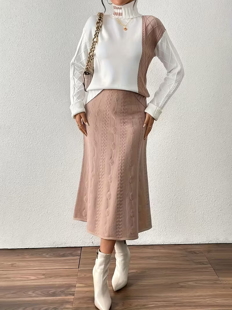 Ensemble Col Monté Uni et Robe Décontractée