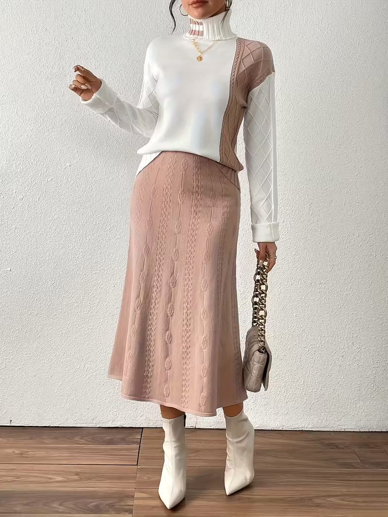 Ensemble Col Monté Uni et Robe Décontractée