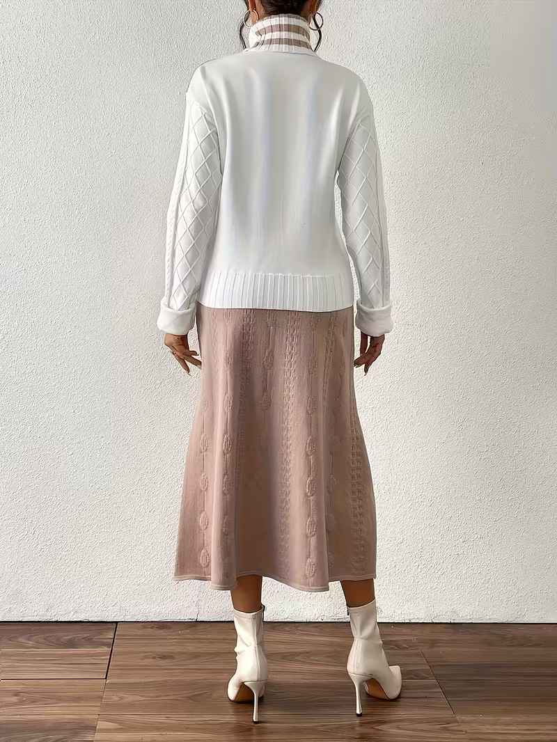 Ensemble Col Monté Uni et Robe Décontractée