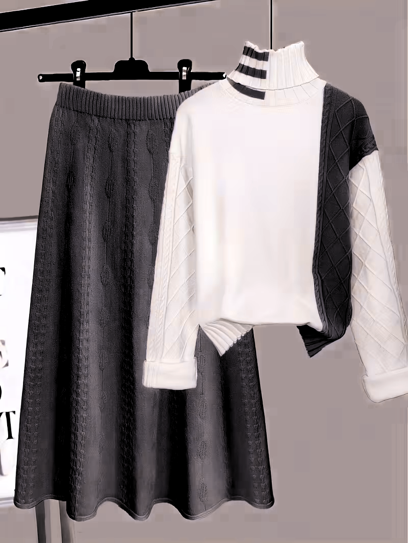 Ensemble Col Monté Uni et Robe Décontractée