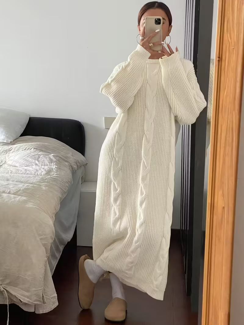 Robe d'hiver pour femmes à col rond et manches longues