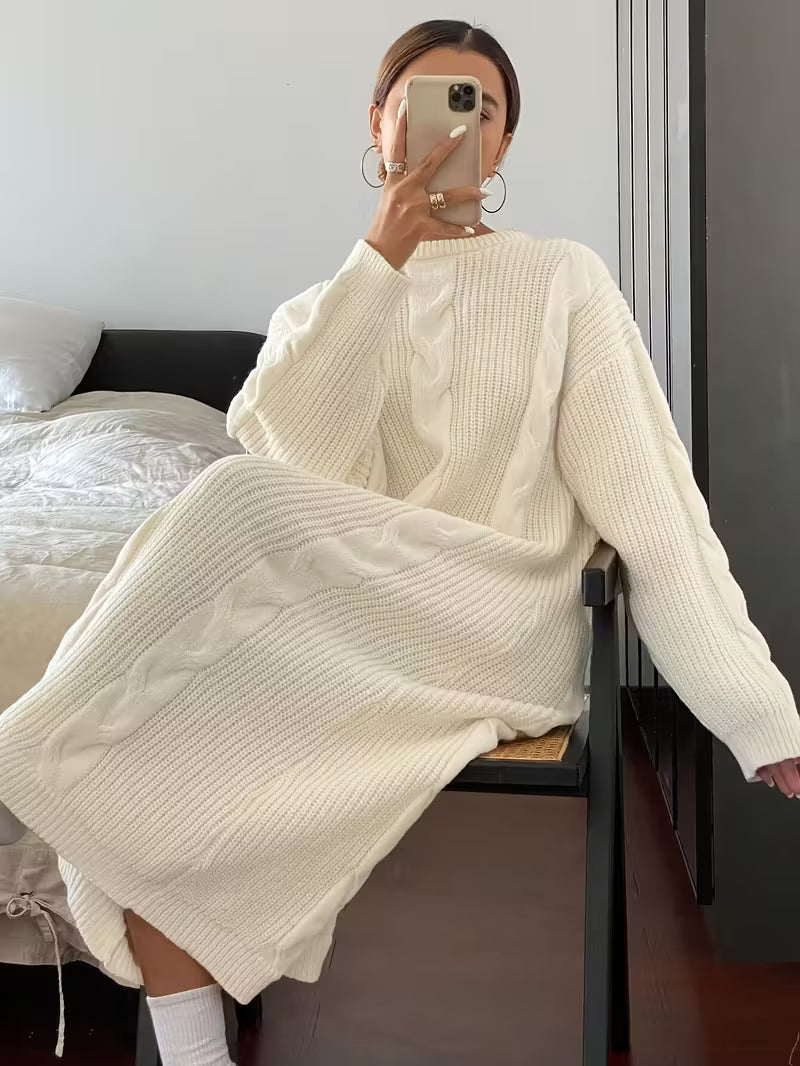 Robe d'hiver pour femmes à col rond et manches longues