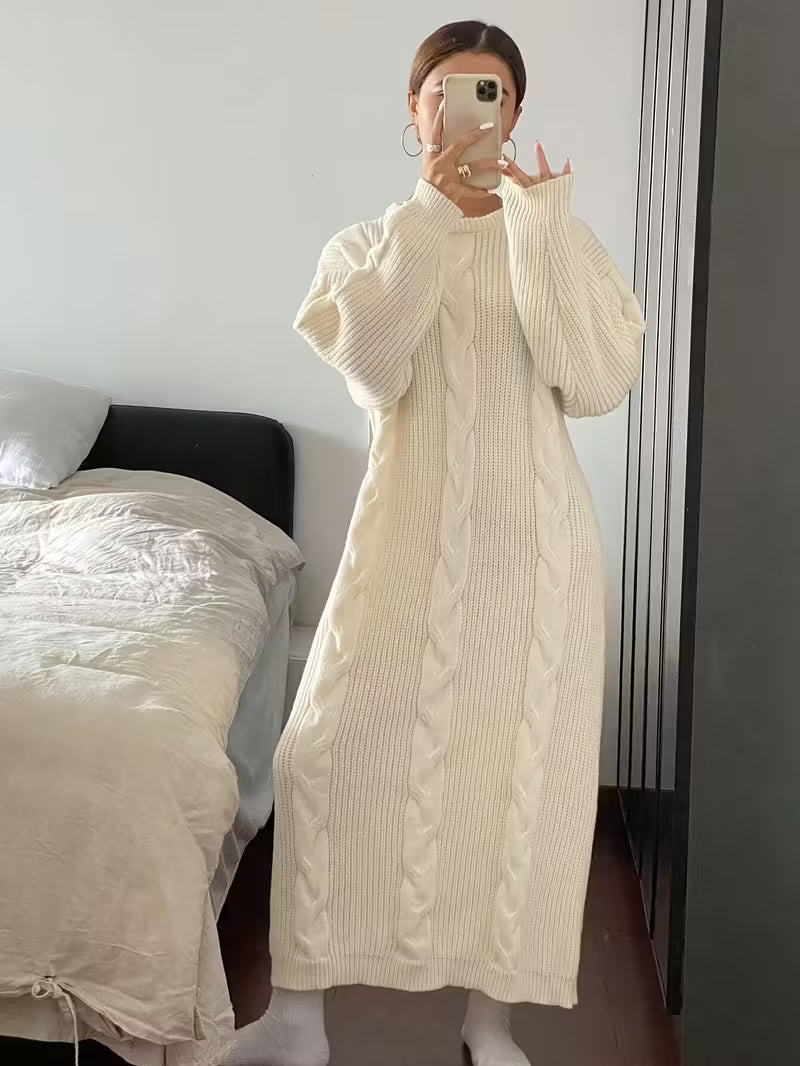 Robe d'hiver pour femmes à col rond et manches longues