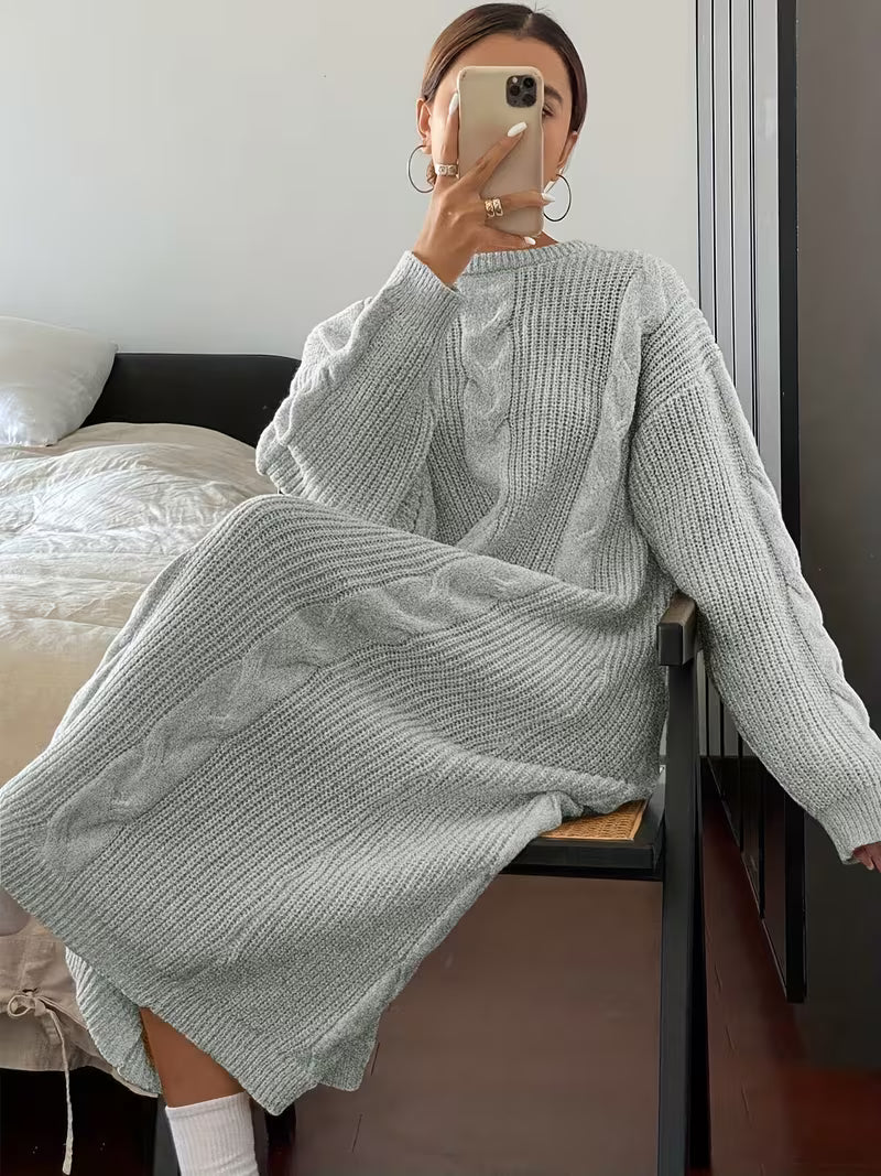 Robe d'hiver pour femmes à col rond et manches longues